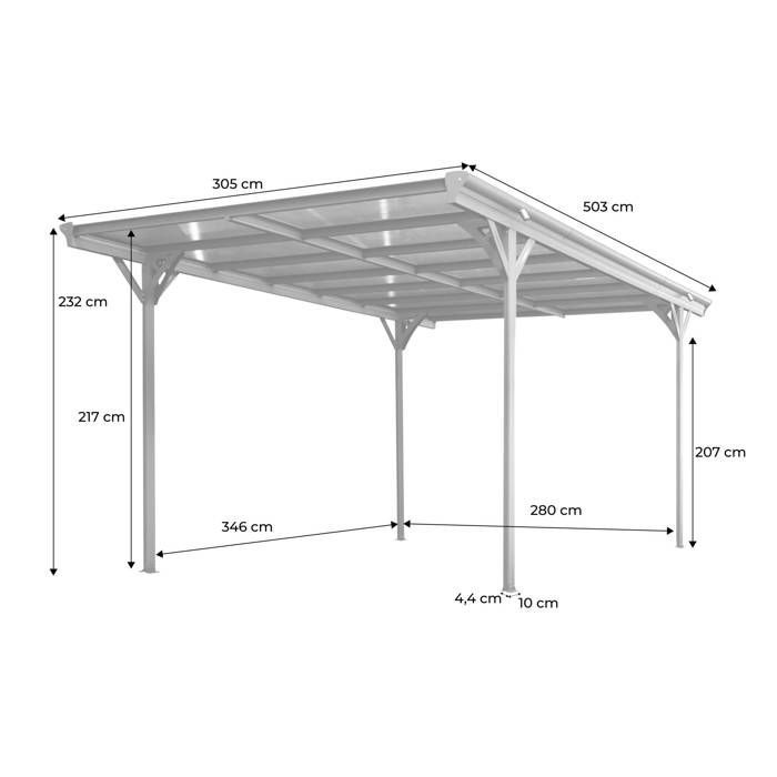 Carport aluminium et polycarbonate 15m² LE BORN
