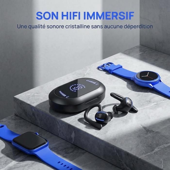Auricolari wireless Fingertime - Display LCD, fino a 40 ore di autonomia, ricarica rapida USB-C, cuffie Bluetooth 5.4, neri