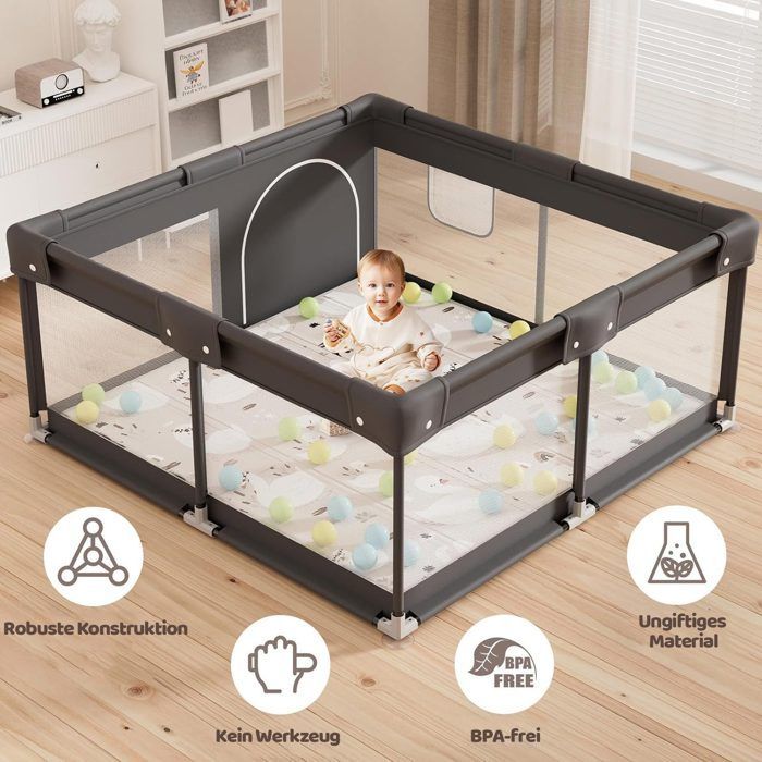 Parque infantil para bebés, 120 x 120 cm, barrera de seguridad con malla, ideal para uso en interiores, parque infantil grande.