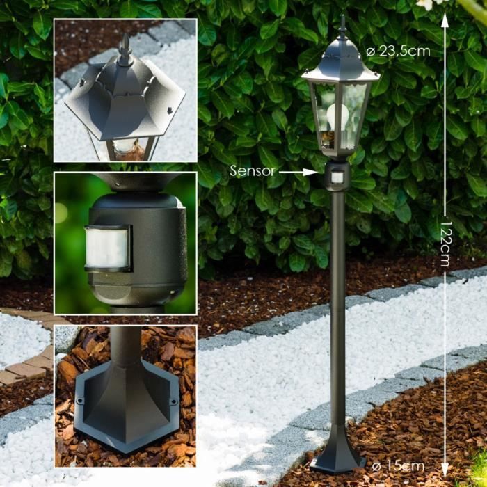 Vloerlamp voor buiten - HOFSTEIN - Riano - Bewegingssensor - Vintage stijl - Zwart aluminium