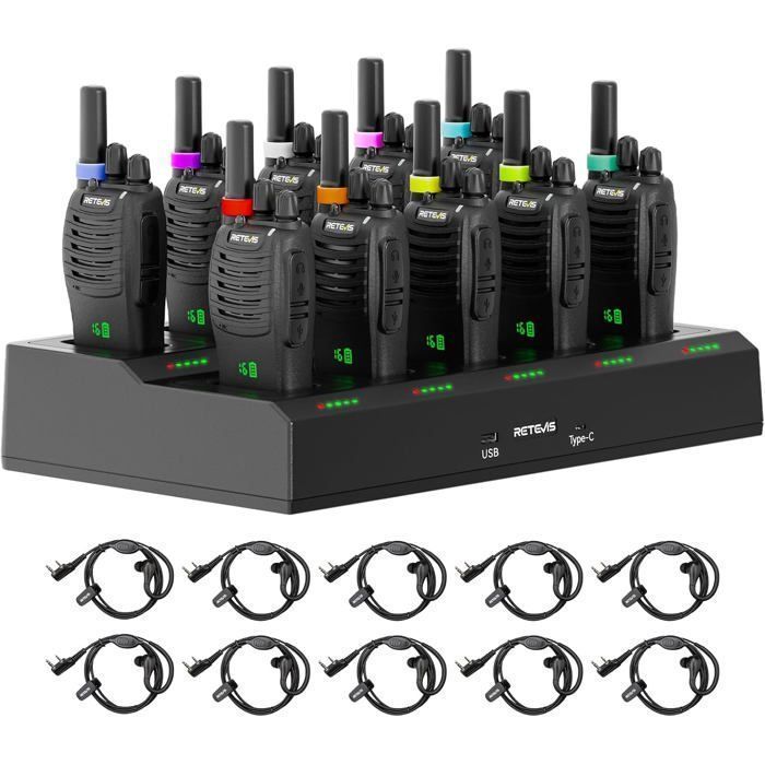 Walkie Talkie Retevis H777H con pantalla, recargable con cargador de 10 ranuras, profesional para uso en seguridad y negocios (paquete de 10)
