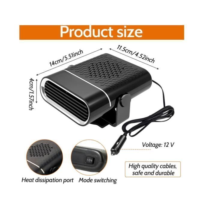 Calefactor para coche 2 en 1, 150 W, 12 V, calentador de aire para cigarrillos, desempañador de parabrisas.