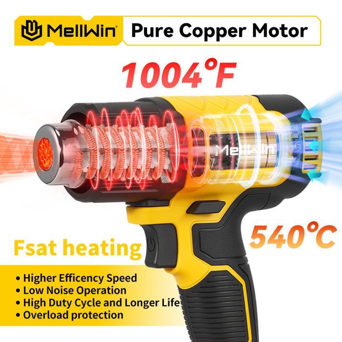 Pistola de calor - MELLWIN - MellWin - 60-540 °C - 4 velocidades - 2 x 4000 mAh