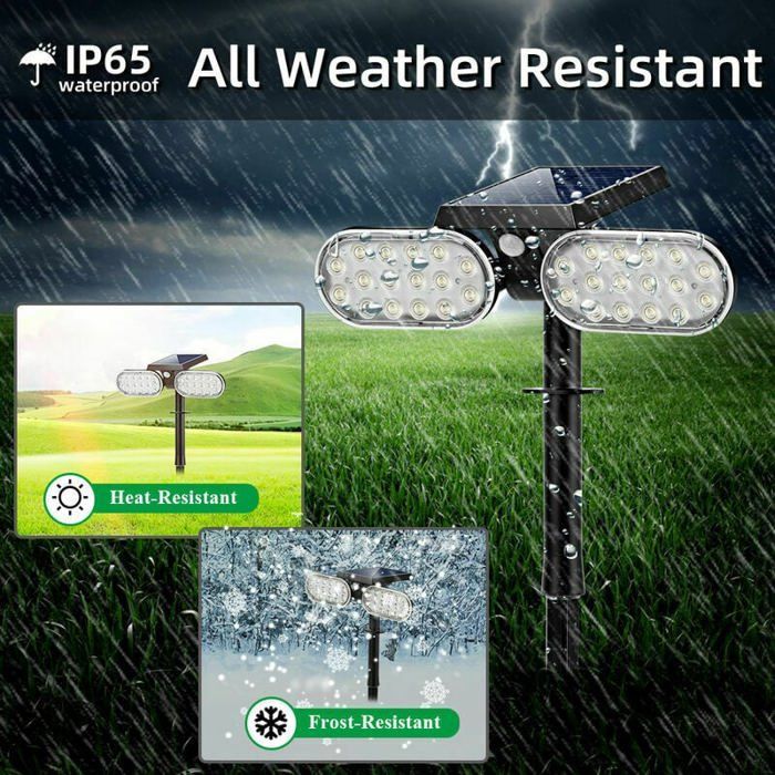 Dual-head solar garden spotlight with 32 LEDs, recessed ground spotlight with light control, IP65 rating, induction lamp