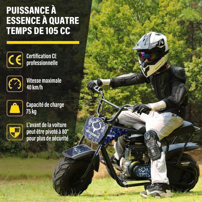 Kinder-Motocross-Motorrad, 105 cm³ – Mini-4-Takt-Dirtbike – OryxEarth – ab 13 Jahren – Benzin – Blau und Schwarz