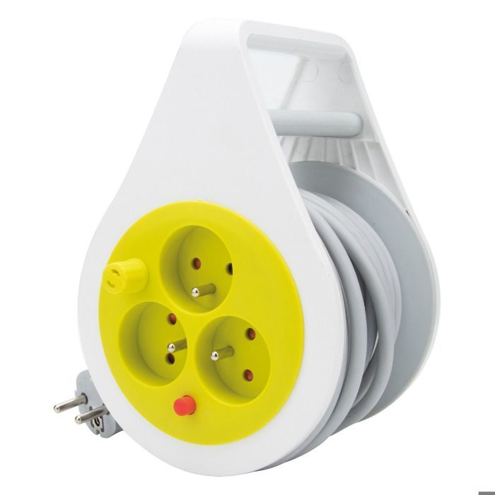 Mini carrete de cable de diseño con 3 tomas (2P+E) - 7 m - Verde - Zenitech