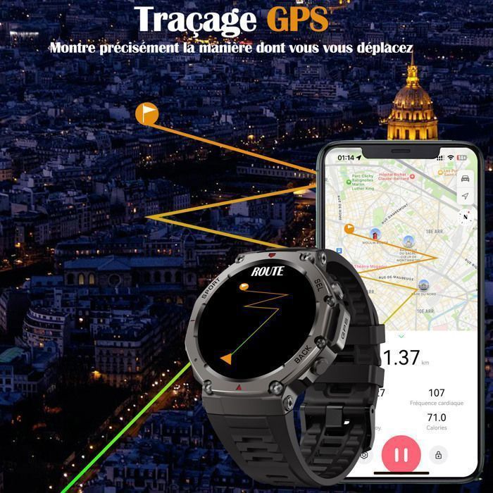 Montre connectée homme - WENZYLIQUOX - Sport - GPS intégré - Écran AMOLED 1,43
