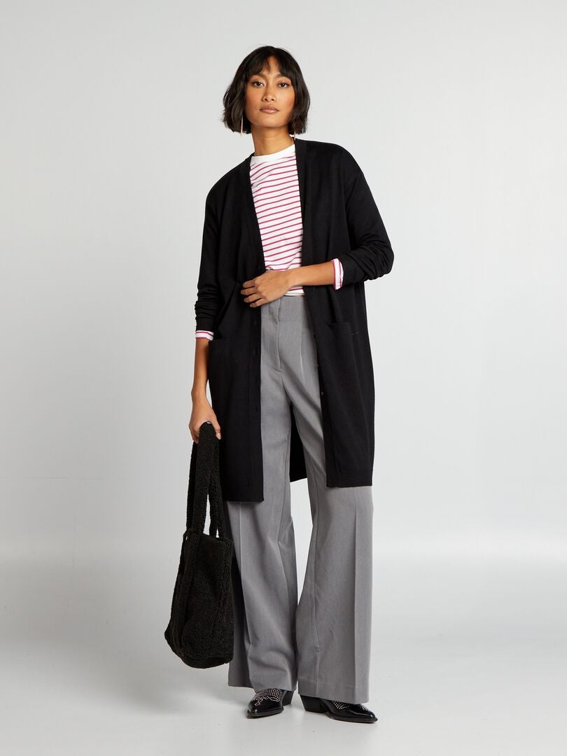 Lange cardigan met knopen - ZWART