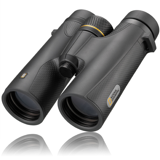 Binóculos National Geographic 10x42 Bak4 Ultra Bright com roda de foco central, estojo e alça.