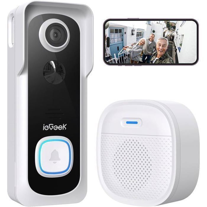 ieGeek Wireless Doorbell with Camera, 2K Outdoor WiFi Doorbell, Battery-Powered Video Doorbell, 15M Night Vision, PIR, IP66 Waterproof