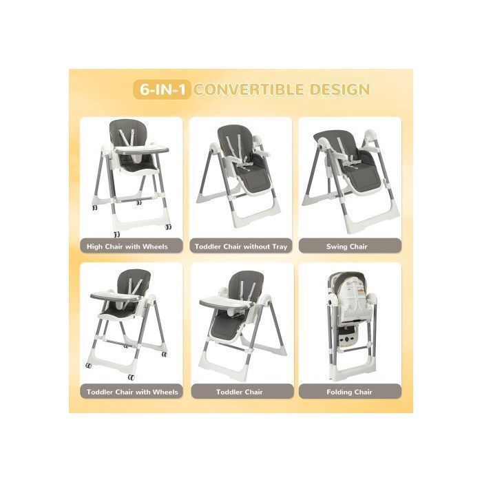 Hochstuhl – LALAHO – Babyhochstuhl, 2-in-1-Babyhochstuhl mit Babywannenfunktion, faltbar und tragbar – Grau