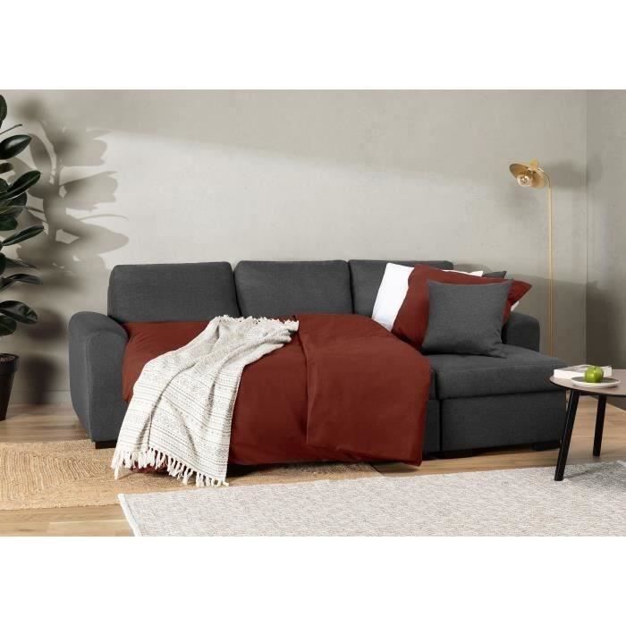 Sofá cama esquinero reversible de 4 plazas - Tela gris - Ancho 244 x Profundidad 151 x Alto 90 cm - HAMILTON - Fabricado en Ucrania