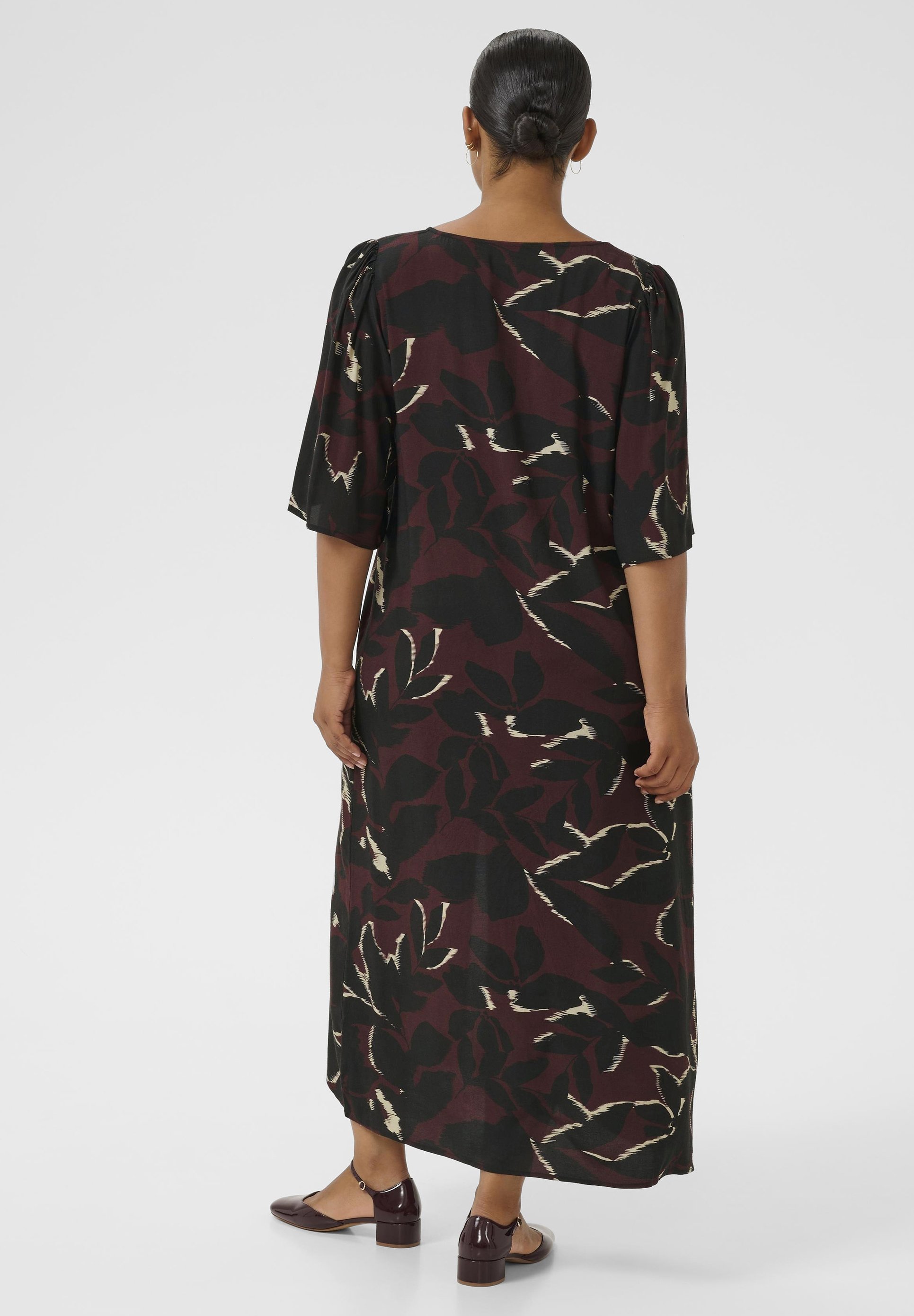 Kaffe Curve Tageskleid - Windsor Weinrot/Schwarz Blume