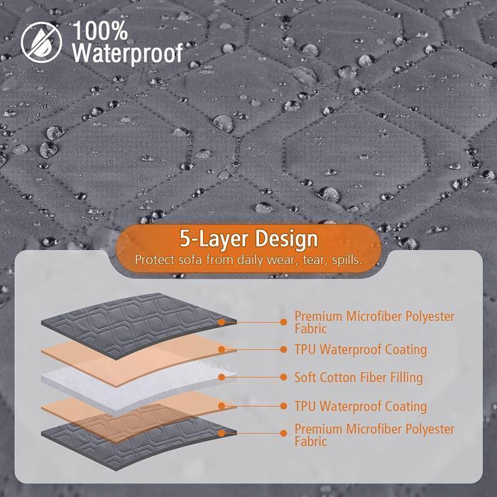 Funda reversible para sofá esquinero, 100% impermeable, 200 cm de largo, color gris, resistente a manchas y arañazos, con cierre seguro.