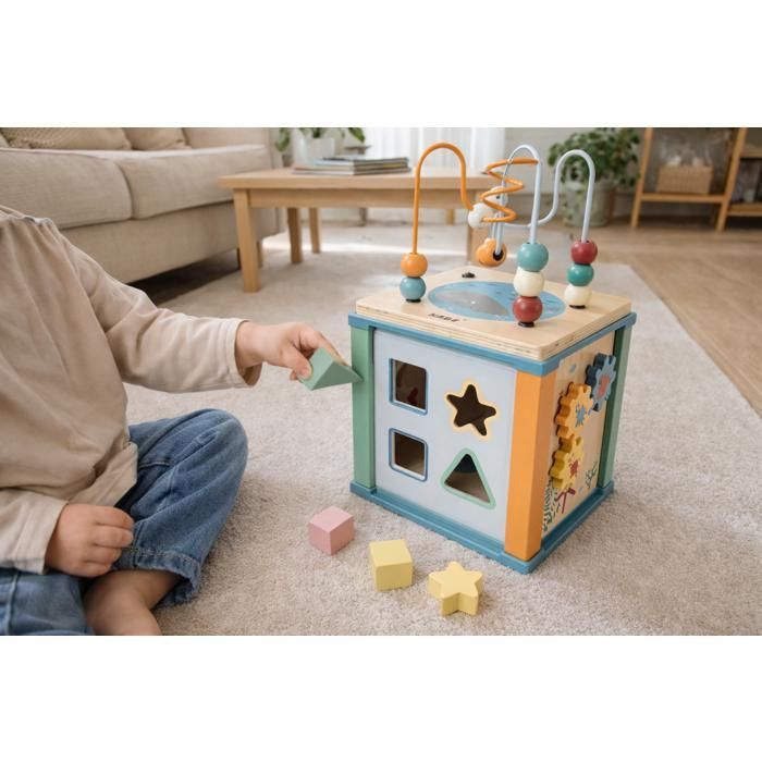 Cube d'activités Montessori - Océan 5-en-1 - Bois massif - Multiactivités - Dès 3 ans