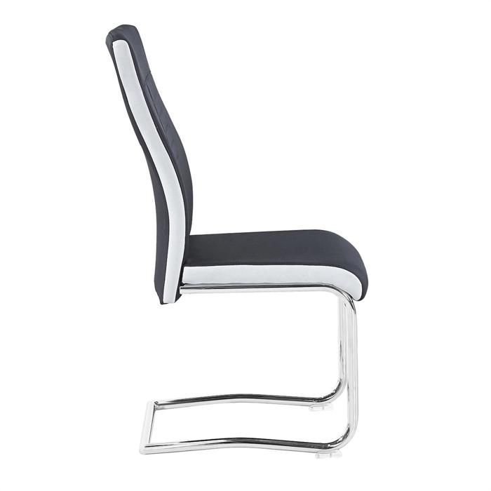 Lot de 4 chaises de salle à manger ou cuisine ALBA avec assise rembourrée et piètement chromé, revêtement en tissu noir et blanc