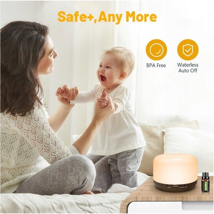 Diffuseur d'Huiles Essentielles 500ml Lumière LED 7 Couleurs Minuterie Humidificateur d'Air Ultrasonique avec 6 Huiles Essentielles