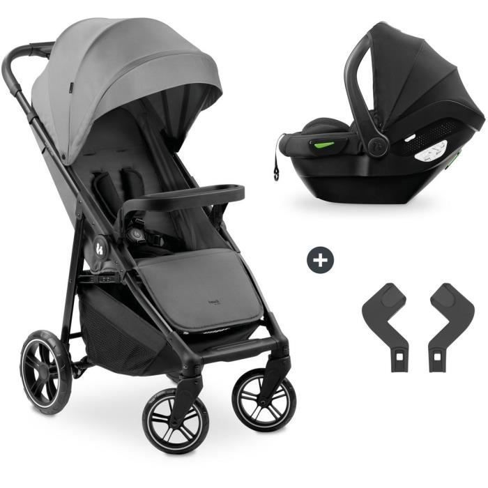 HAUK - Ensemble de voyage 2-en-1 Shop N Care - Poussette + Siège auto + adaptateurs - 4 roues - Gris