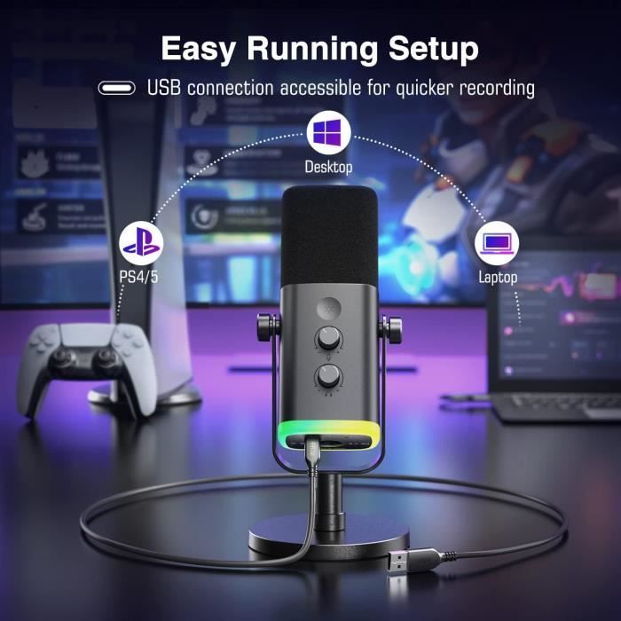 Microfono dinamico USB/XLR - FIFINE - Cardioide RGB - Gaming - Podcast - Trasmissioni