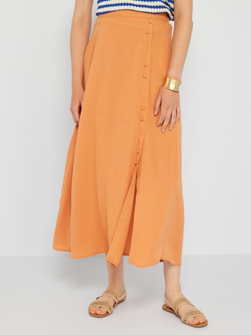 Falda midi de georgette - MARRÓN