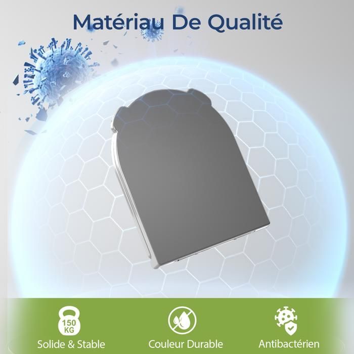 Asiento de inodoro silencioso AquaWise, resina Duroplast, taza de inodoro con cierre suave, antibacteriano, fácil de limpiar, fácil de quitar, gris.