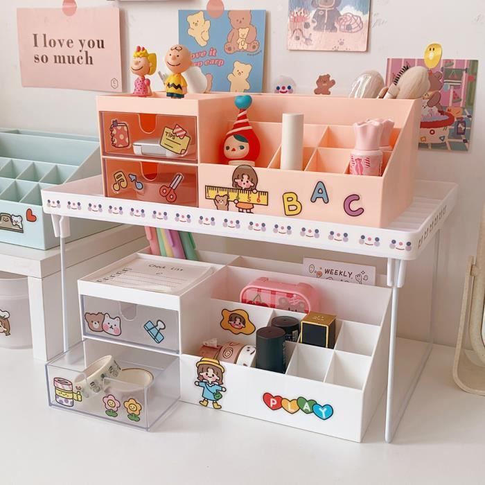 Boîte de rangement de bureau - OMABETA - Multi-grille - Plastique - Blanc - Organiseur mignon
