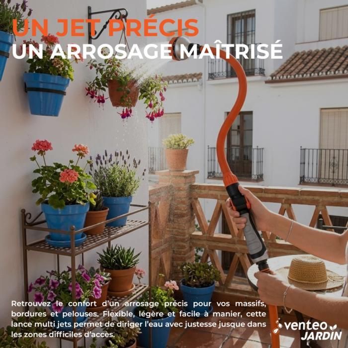 VENTEO - Lance d'Arrosage Flexible Multi Positions | Pistolet Arrosage Multi Jets, Embout Tuyau Universel, Variateur de Débit | Nett