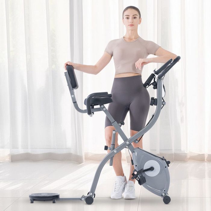 Vélo d'appartement pliant & Connecté APP, Avec plateau tournant et Fonction de la tirette, 10 Niveaux Résistance Magnétique