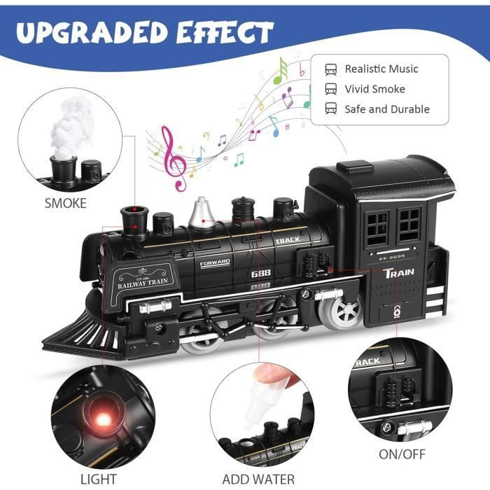 Trenino elettrico giocattolo - ZGEER - Locomotiva a vapore - Suoni realistici - Luci a LED - Musica