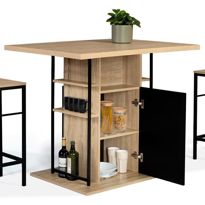 Isola centrale IDMARKET UGO da 110 cm in legno nero effetto faggio con contenitore dal design industriale