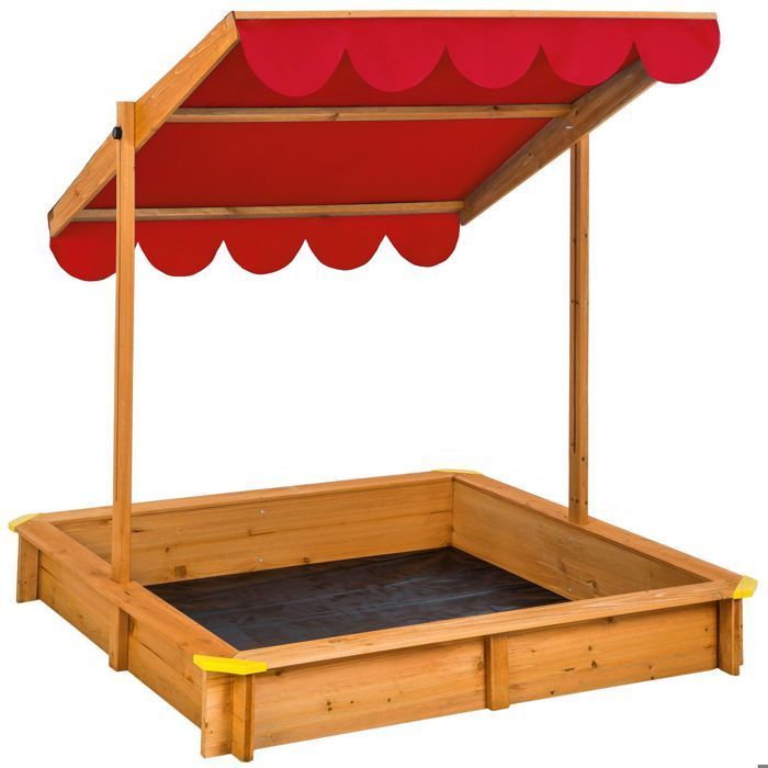 Bac à sable - TECTAKE - Jardin d'enfant ÉMILIA avec toit et véranda en bois 120 x 120 x 120 cm - Rouge