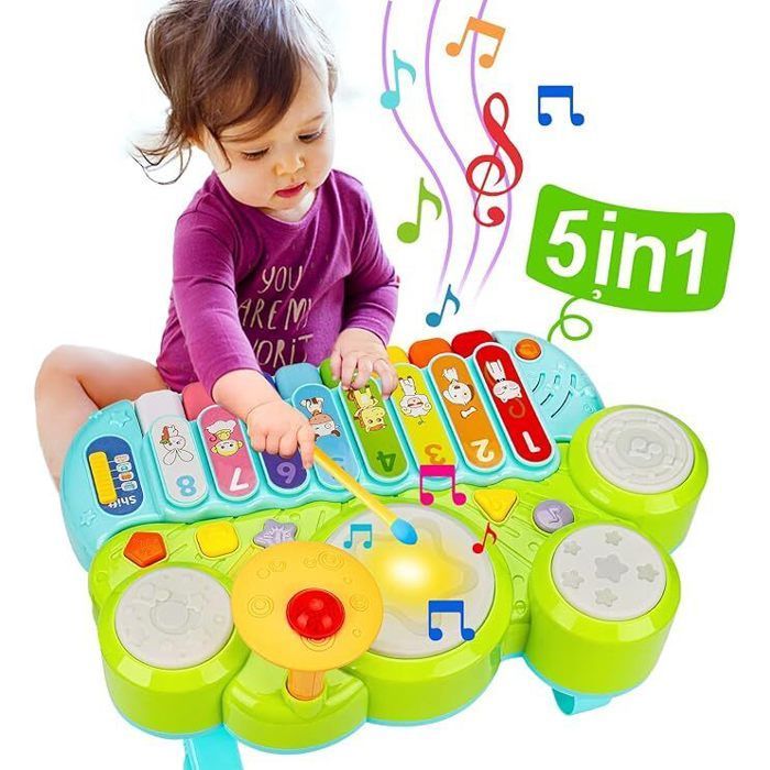 Set di giocattoli musicali 3 in 1: xilofono e pianoforte, adatto a bambini da 1 a 3 anni.