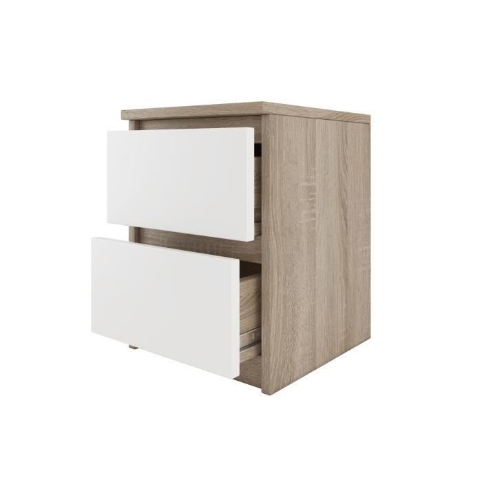 ASTER T2 - Mesita de noche contemporánea de 40x30x30 cm - Mesita de noche/auxiliar con 2 cajones de estilo escandinavo - Mueble de almacenamiento