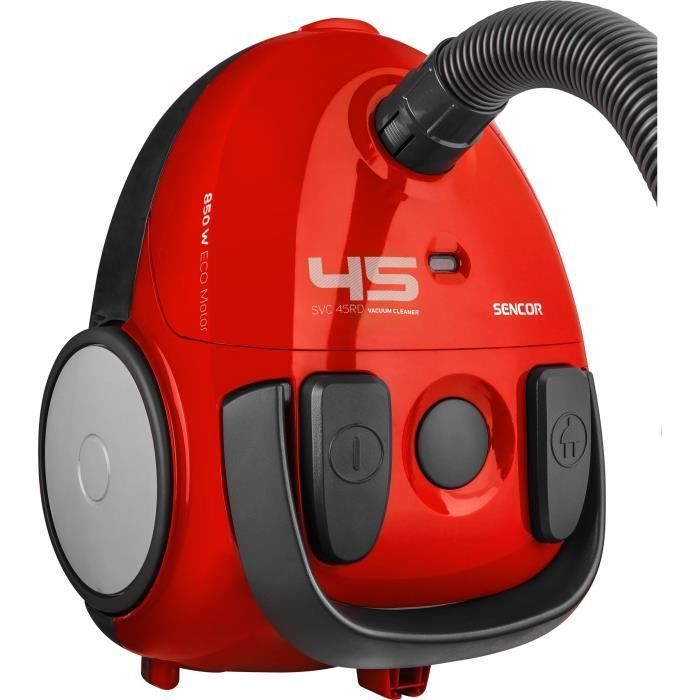 Aspiradora cilíndrica con bolsa - SENCOR - SVC 45RD-EUE3 - Motor ECO de 850 W - 79 dBA - 1,5 L - Roja