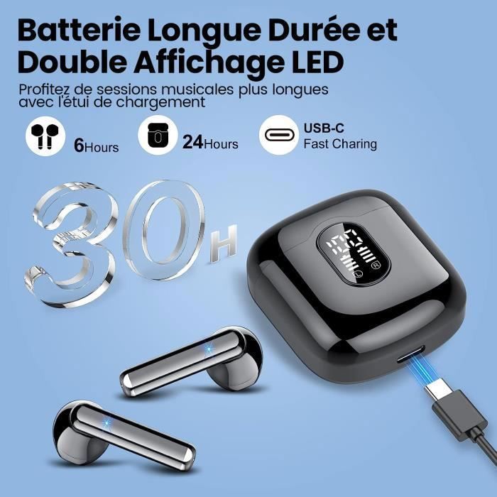 Auriculares inalámbricos Bluetooth 5.3 SWGOTA con micrófono estéreo HiFi, 40 horas de reproducción, pantalla LED, resistencia al agua IPX7 y control táctil.