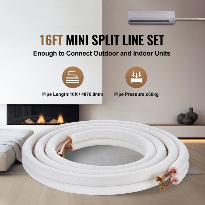 Conjunto de minitubería DUOKU - 4876,8 mm - Aislamiento de triple capa - Bomba de calor - HVAC
