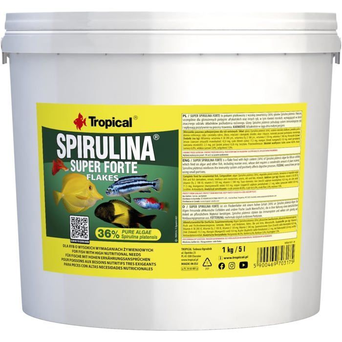 Fiskefôr - TROPISK - SUPER SPIRULINA FORTE - 36% Spirulina - Flak - 5L