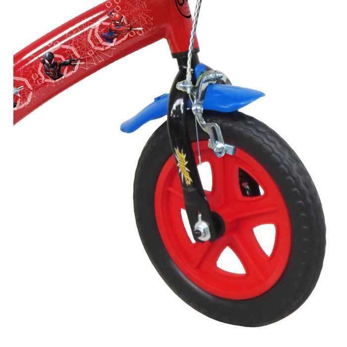 Vélo enfant SPIDERMAN  10'' - Plaque avant décorative -1 frein - garde-boues - carter - roues à bâtons - 2 stabilisateurs  !
