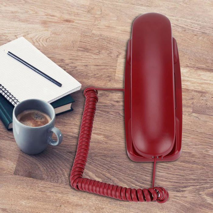 Telefone com fio de parede FEBEST - Vermelho - Rediscagem do último número - Função Flash - Função Mudo