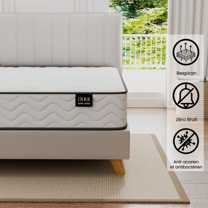 Materasso 160x200 cm - INRE, molle insacchettate, solido e confortevole, certificato Oeko-Tex, spessore 22 cm, 7 zone differenziate