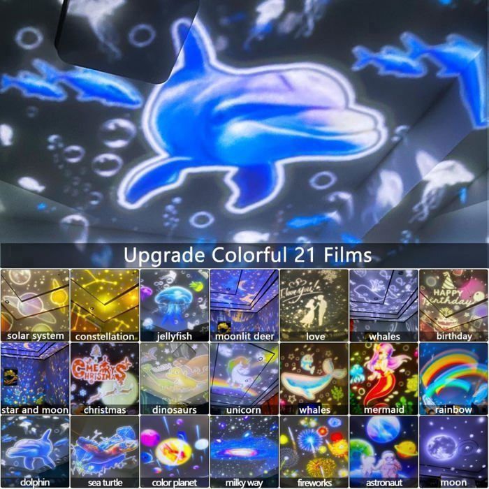 LED Night Light for Children, Starry Sky Projector, 21 Films with 360° Rotation and Adjustable Brightness - Ideal for Gifts