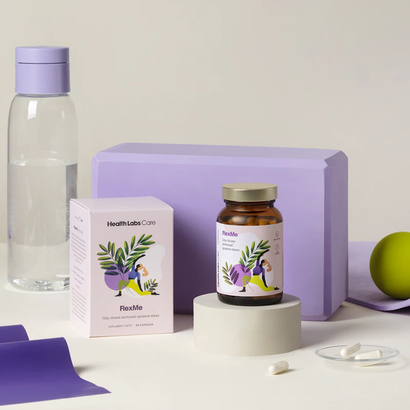 Cápsulas de suplemento alimentar Health Labs Care FlexMe para auxiliar na saúde das articulações.