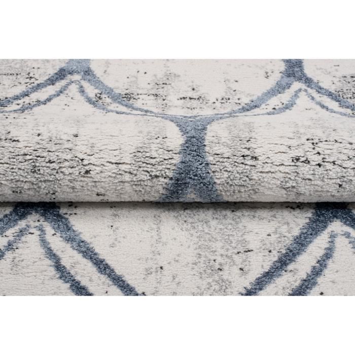TAPISO Troya Tapis de Salon Chambre Design Moderne Marocain Tacheté Bleu Gris Doux Frise 200 x 300 cm