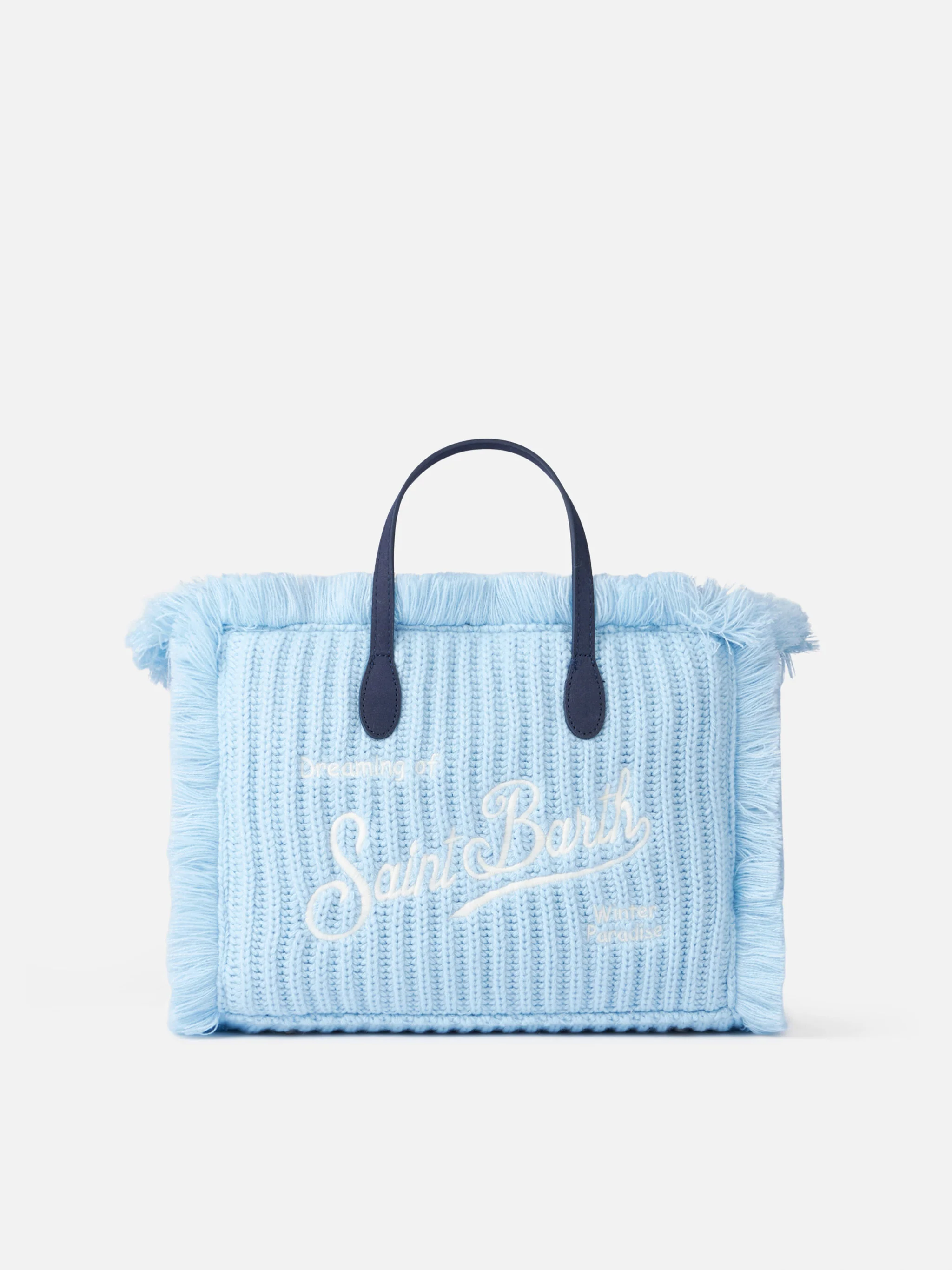 Colette tas van blauwe ribgebreide stof met logo-borduurwerk