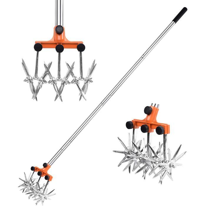 Cultivador rotativo de acero inoxidable, de mango largo, retráctil y resistente a la intemperie, con púas extraíbles. Kit