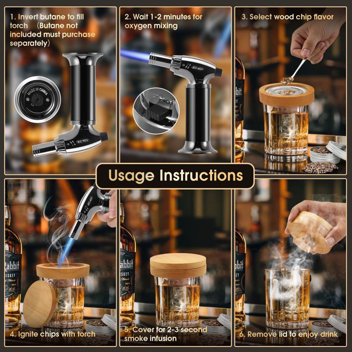 Kit Fumoir Whisky avec 8 Bois Aromatiques, Kit Fumoir à Cocktail Portable pour Boissons, Viandes et Fromages, Idée Cadeau