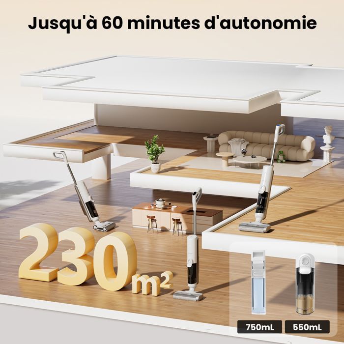 PROSCENIC F10 Ultra Aspirateur laveur sans fil -Sec/humide -Brosse à bord 0.7mm - Réservoir 1.3L -Ecran LED - Auto-nettoyage-60min