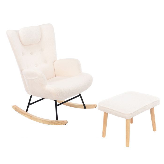Mecedora, mecedora con patas de madera maciza y reposapiés grueso, mecedora de lactancia para sala de estar, dormitorio