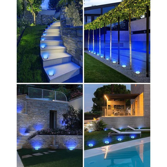 Desde 0 La luz solar Au ol 8 LED Exterior Jardín Solar Impermeable I65 Luz Solar Exterior Maceta Solar desde 0 LÁMPARA DE PISO DE JARDÍN AZUL
