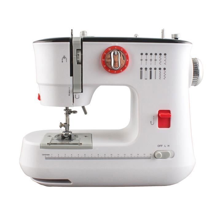 Machine à coudre portable pour débutants - DARMOWADE - Modèle 12 points - Coutures inversées - Blanc
